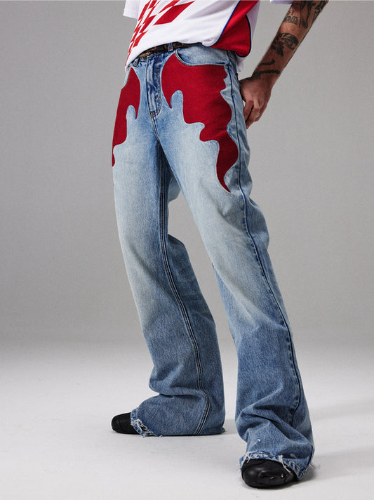 flame embroidery flare jeans