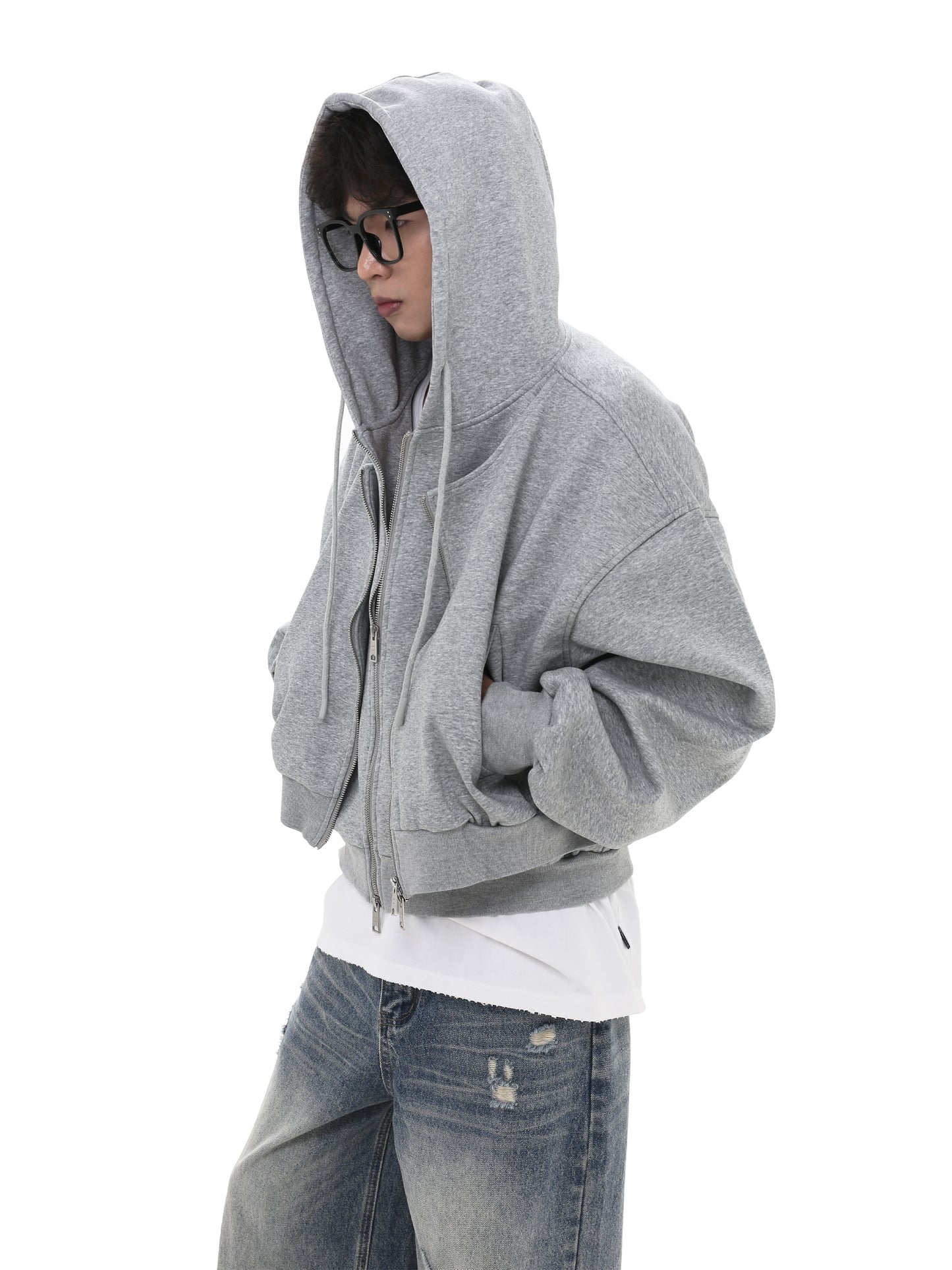 Faux two-piece sweatshirt with hood