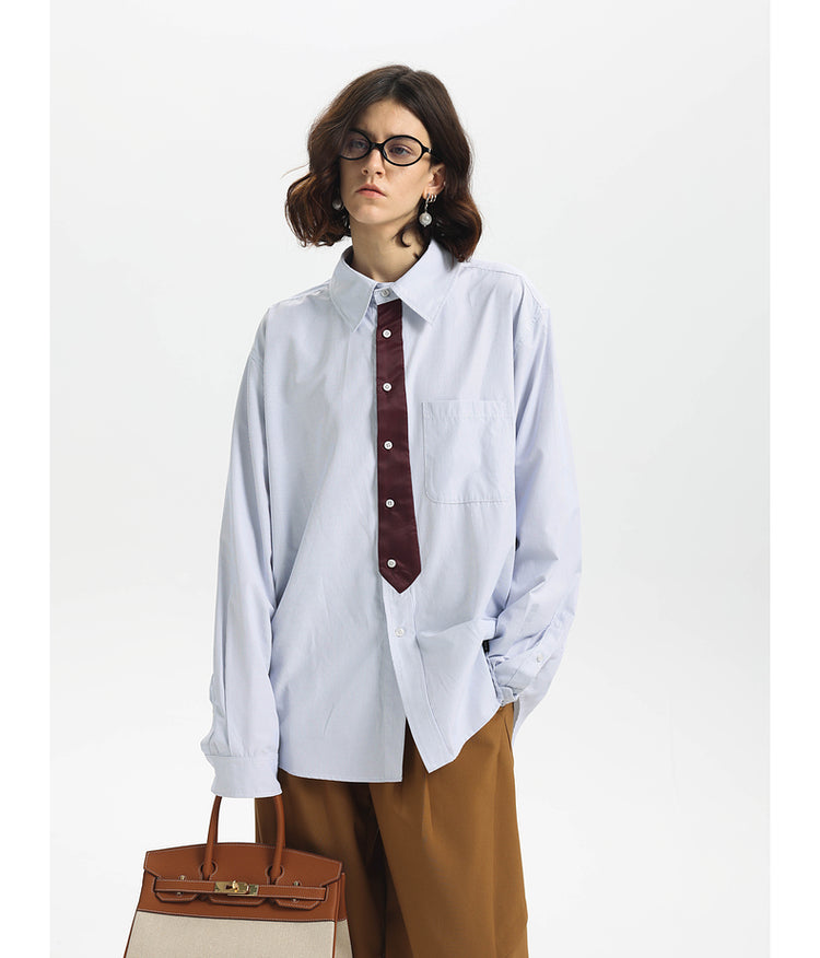 Striped Faux Tie Casual Shirt