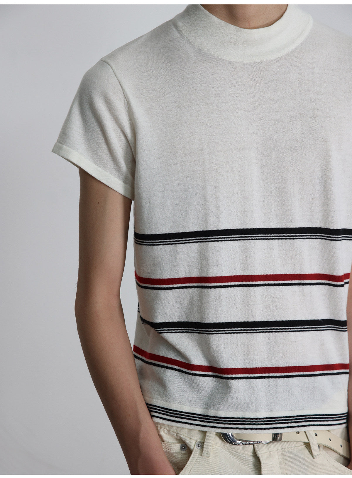 Striped High-Neck Knit T-Shirt