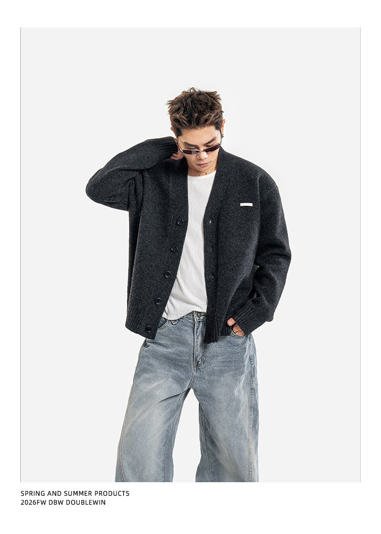 Curved Shoulder Pad Knit Cardigan