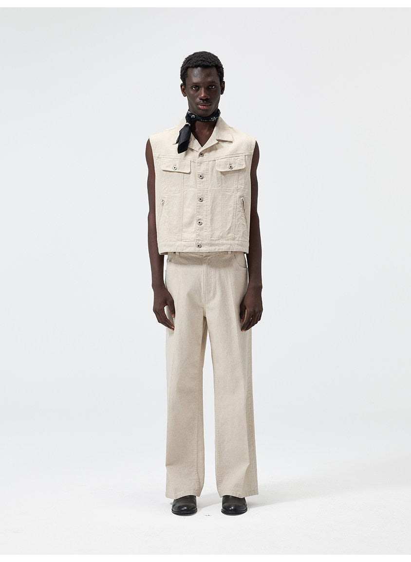 Wash-Finish Straight-Leg Pants