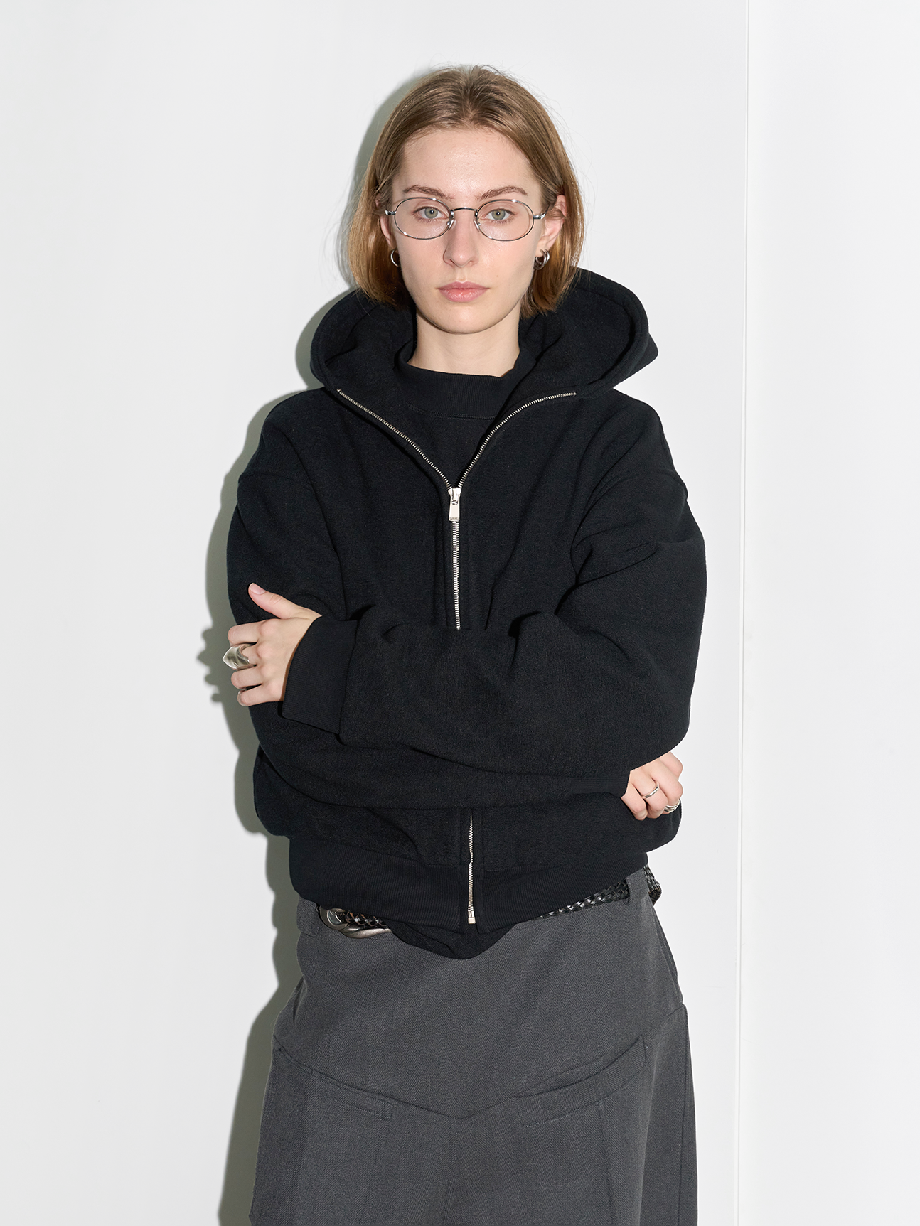 Unisex Short wide cut hooded zipper sweatshirt