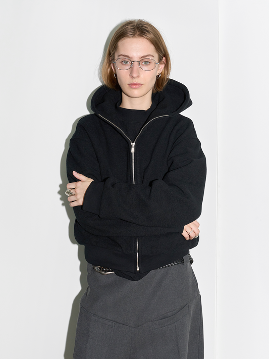 Unisex Short wide cut hooded zipper sweatshirt