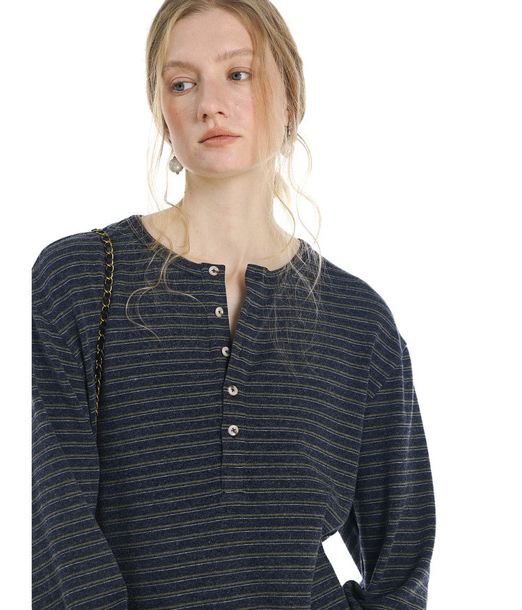 Striped Henley Collar T-Shirt