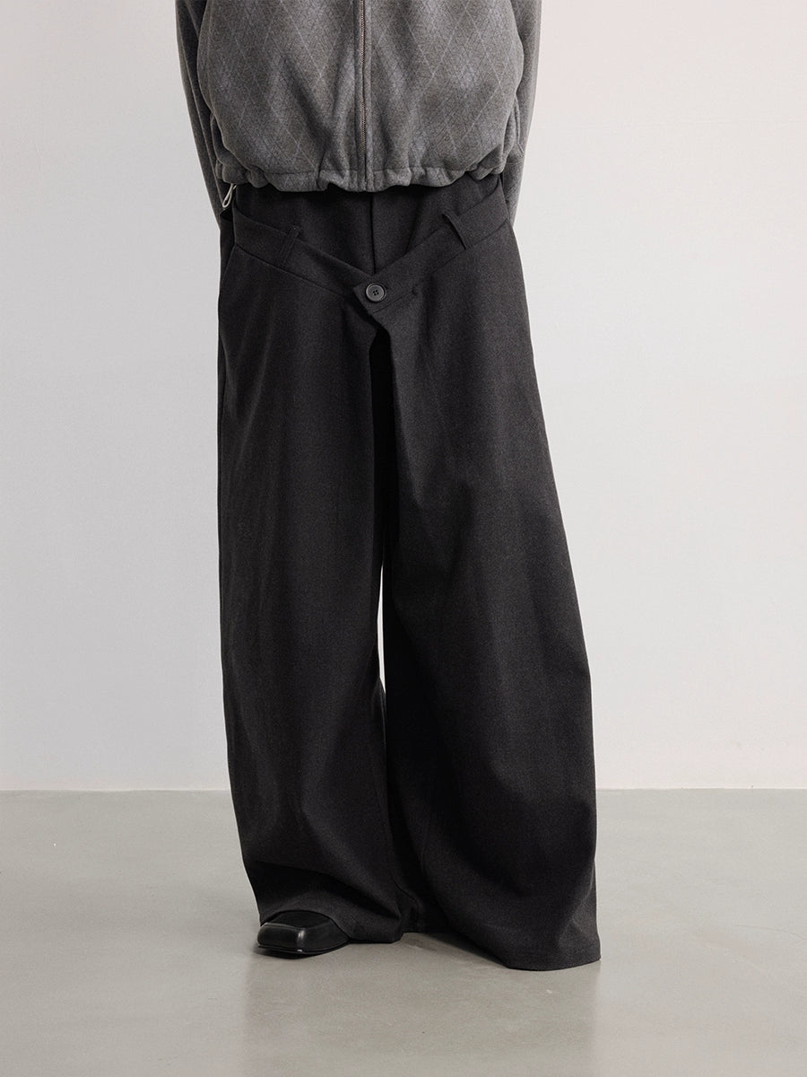 Double-Waist Pleated Wide-Leg Pants
