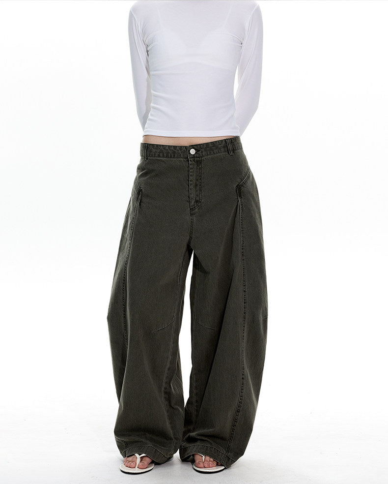 Deconstructed Wash Curved Blade Casual Pants