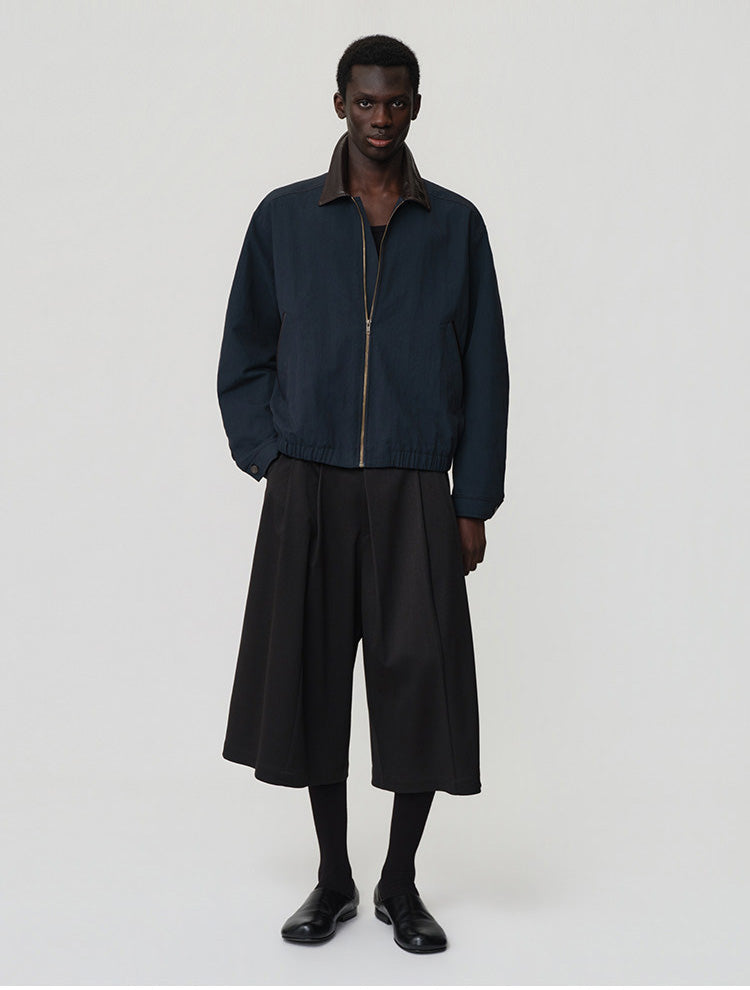 Leather Collar Relaxed Casual Jacket