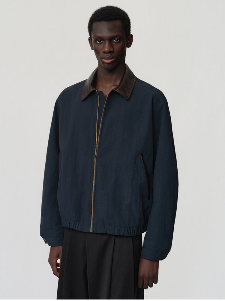 Leather Collar Relaxed Casual Jacket