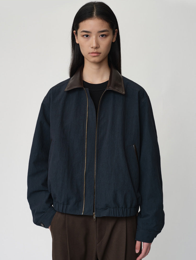 Leather Collar Relaxed Casual Jacket