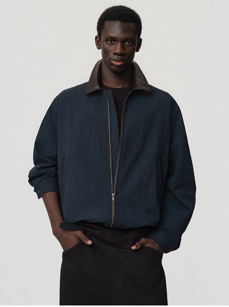 Leather Collar Relaxed Casual Jacket