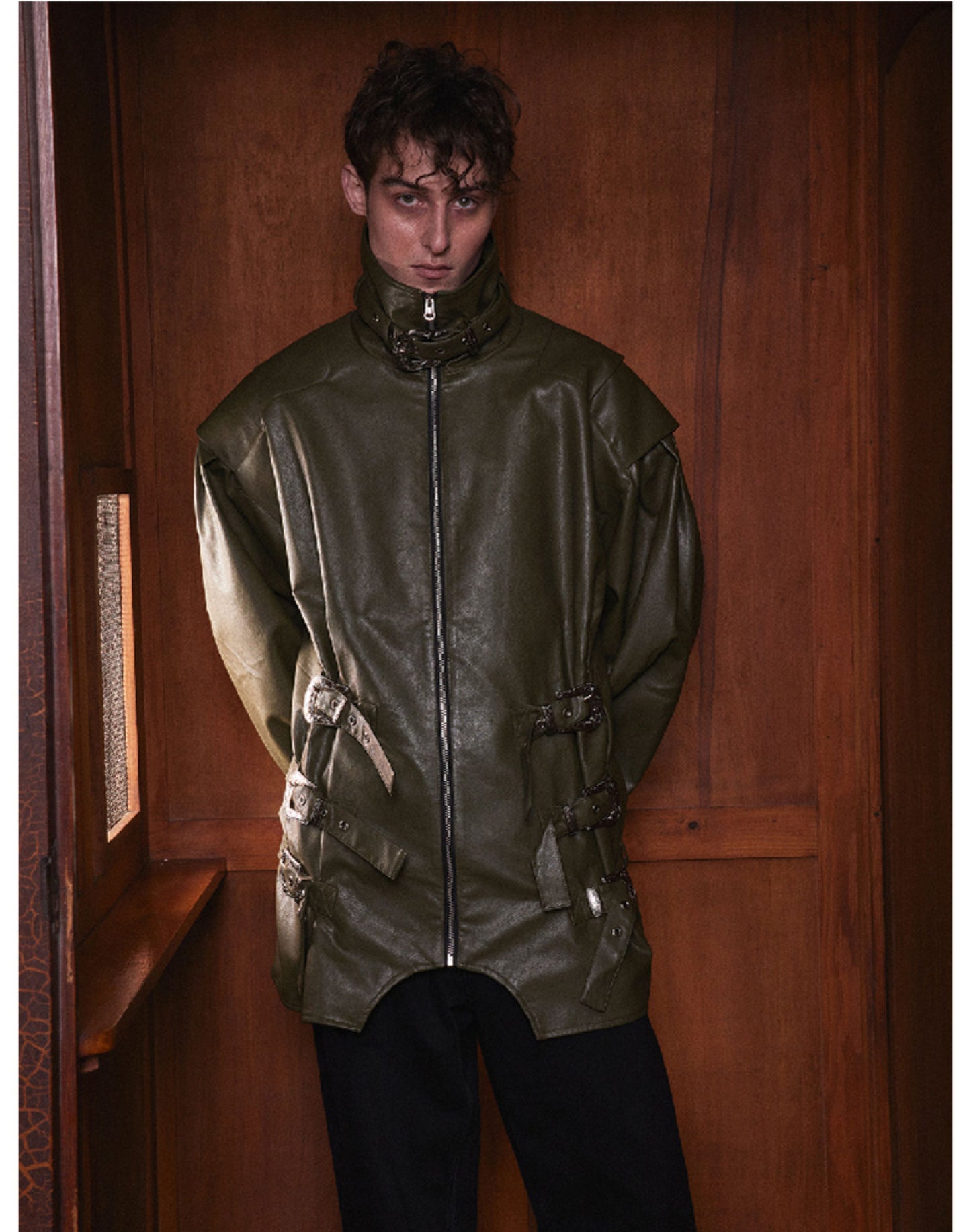 Metal Buckle Loose Leather Jacket