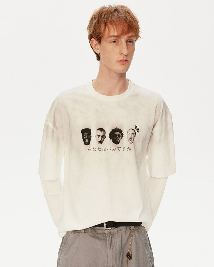 남녀공용 워싱 프린트 티셔츠