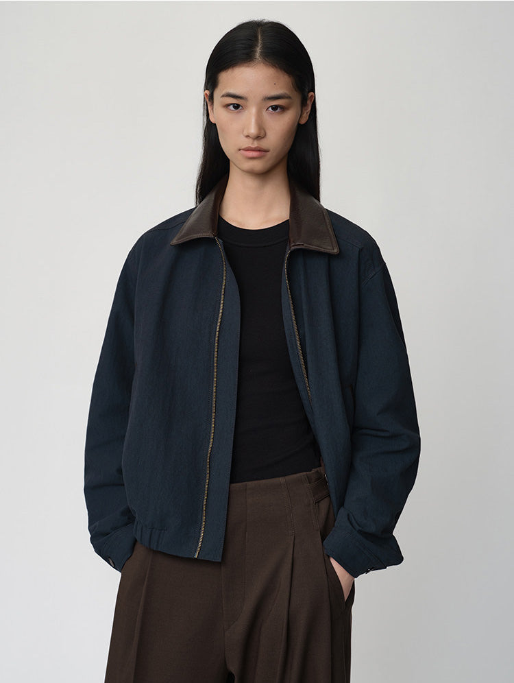 Leather Collar Relaxed Casual Jacket