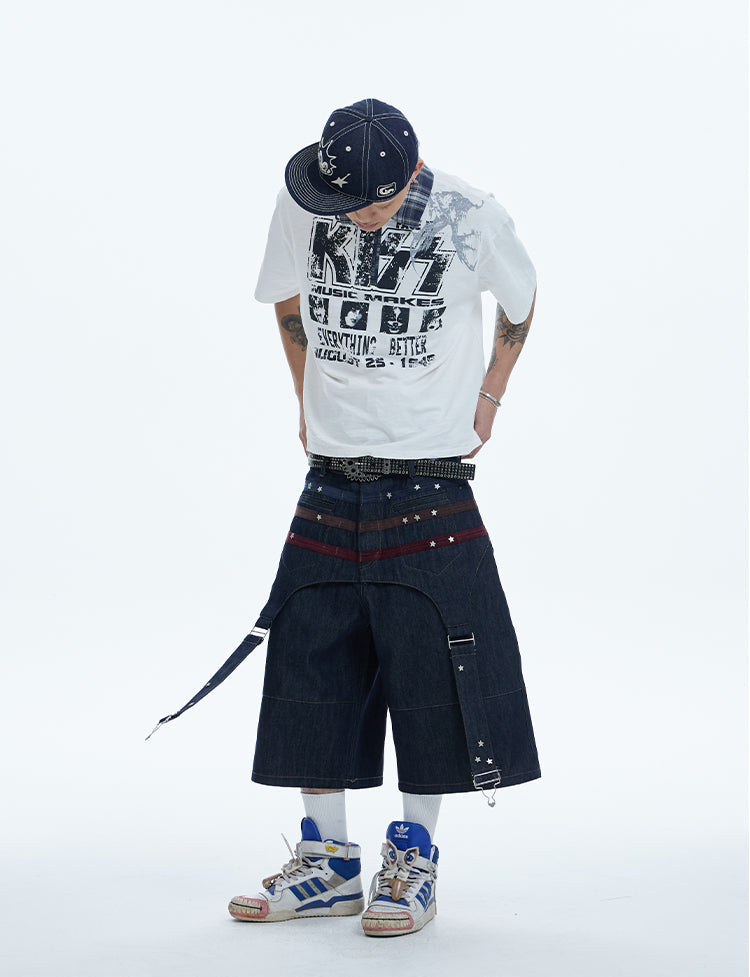 Original design studded denim shorts