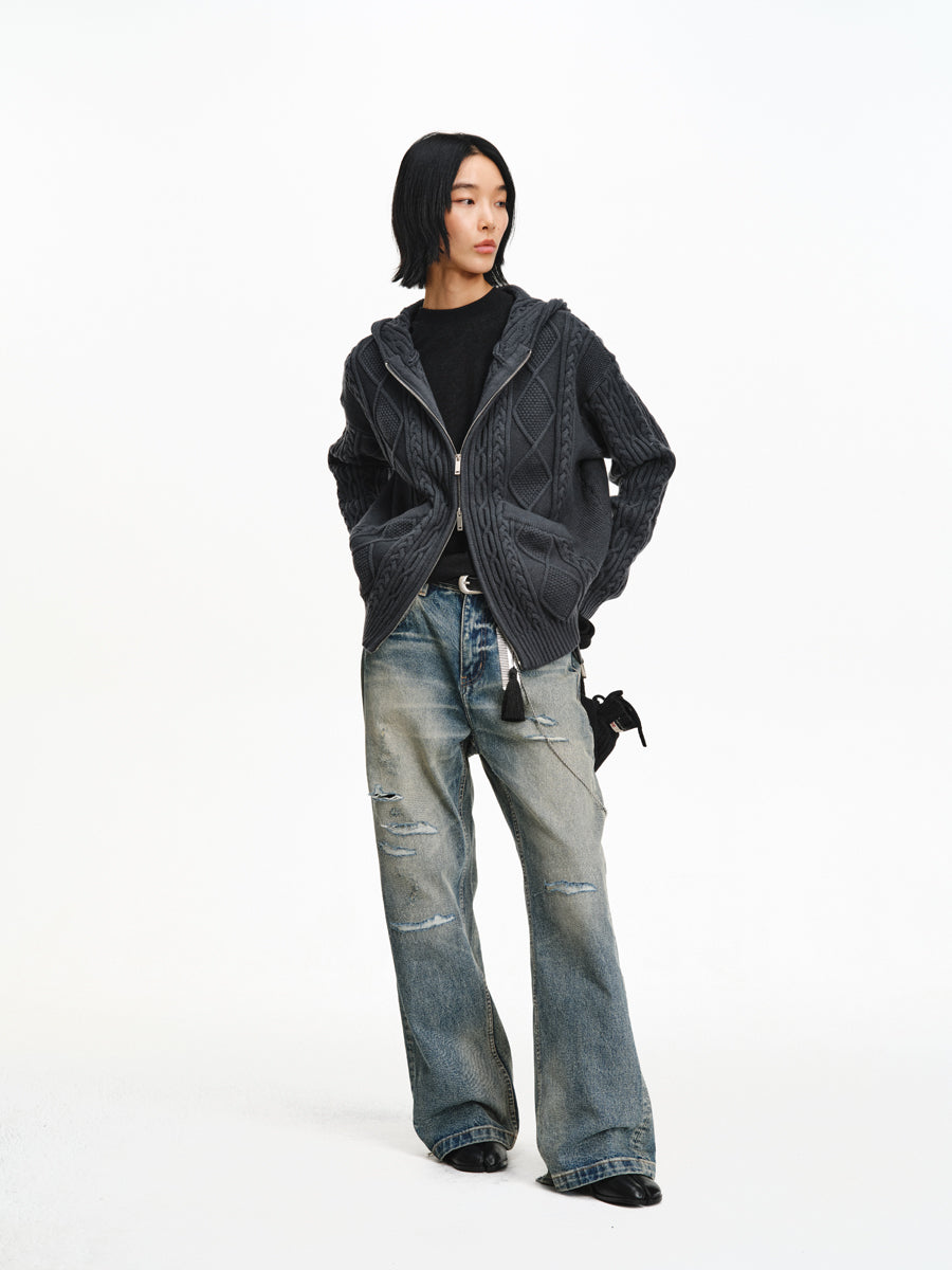 Hooded Cable-Knit Jacket