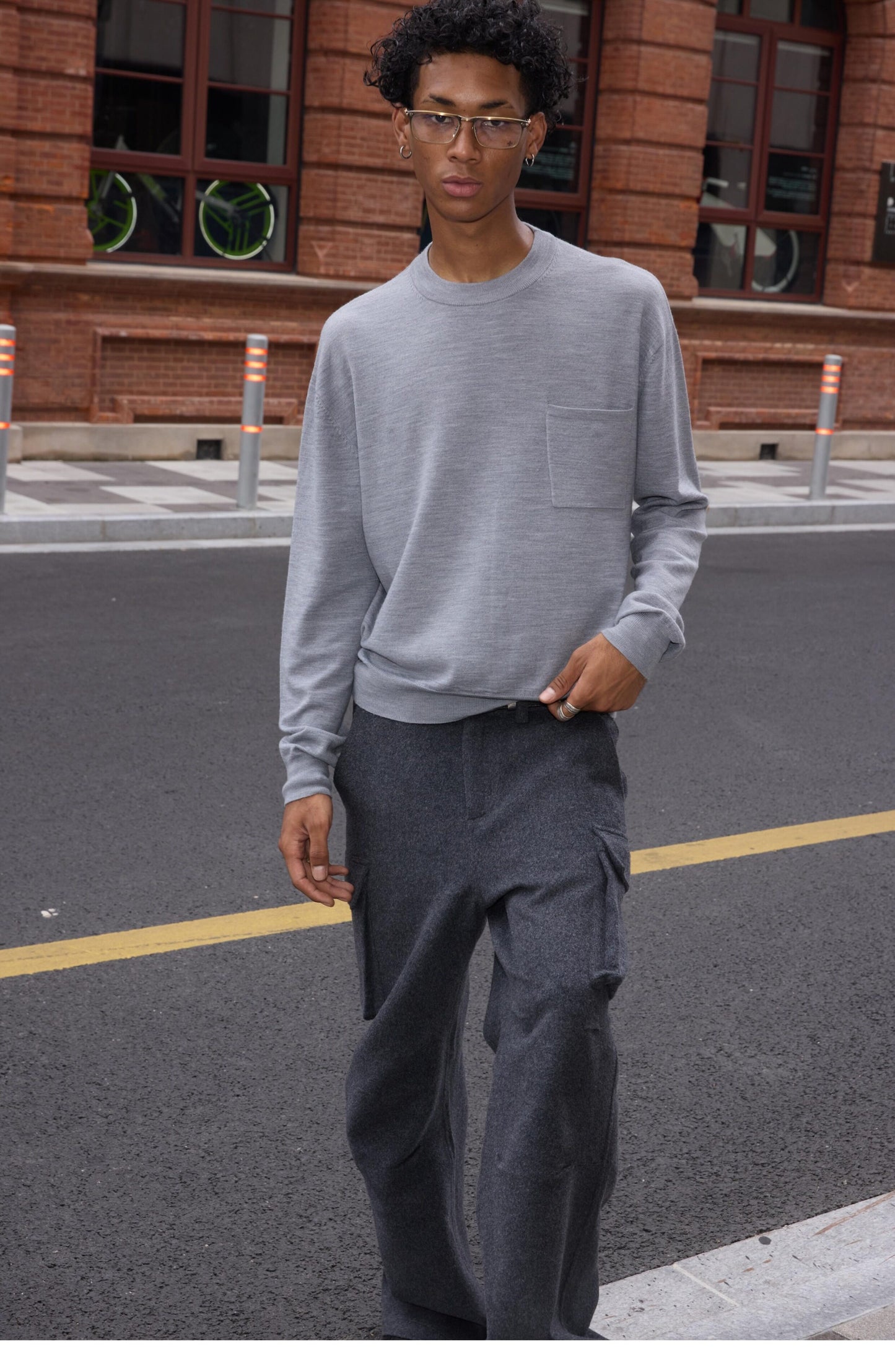 Crew-neck Sweater with Pockets