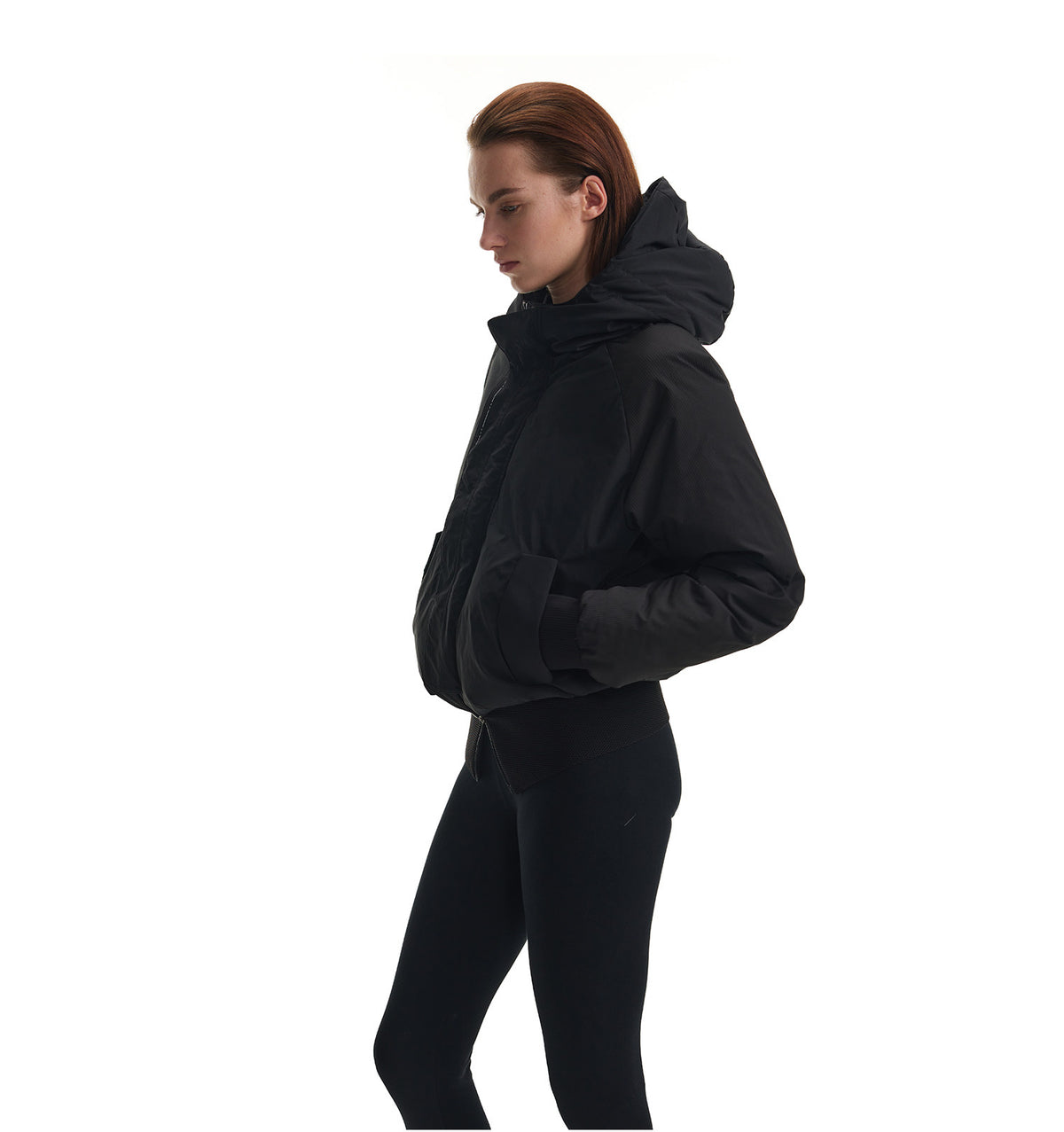 High-Waisted Hooded Water-Repellent Down Jacket