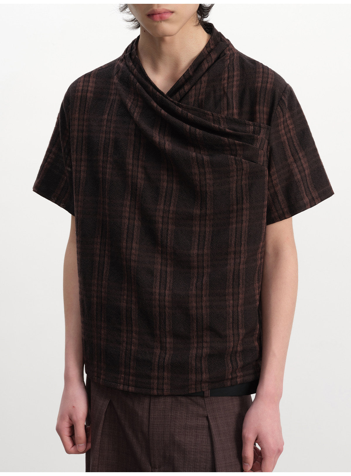 Pleated Cross-Neck Shirt
