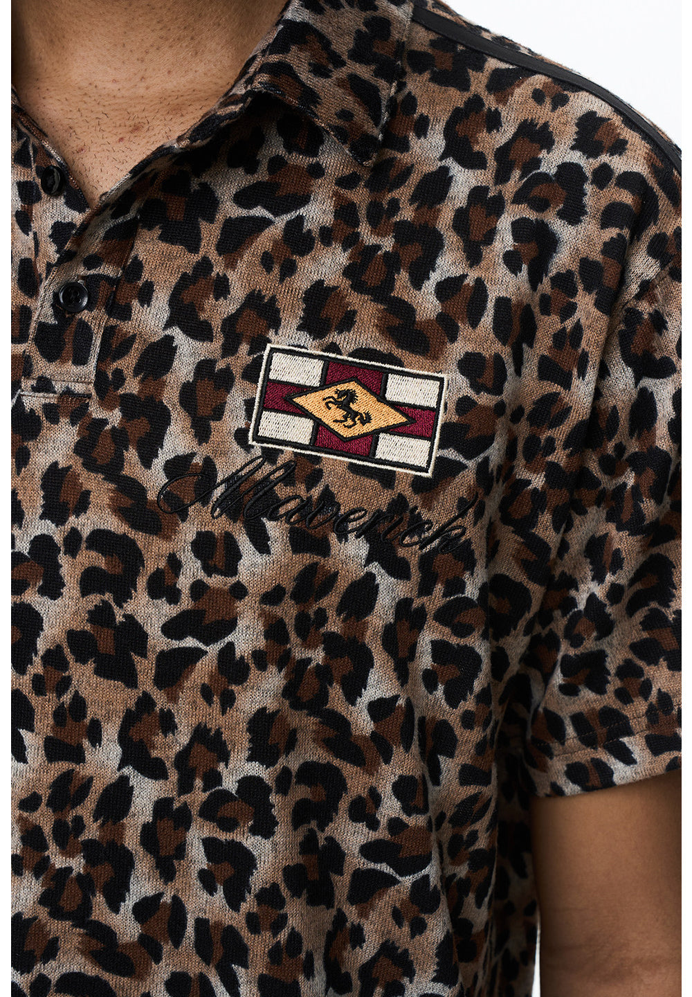 Vintage Polo Shirt with Leopard-Print Embroidery