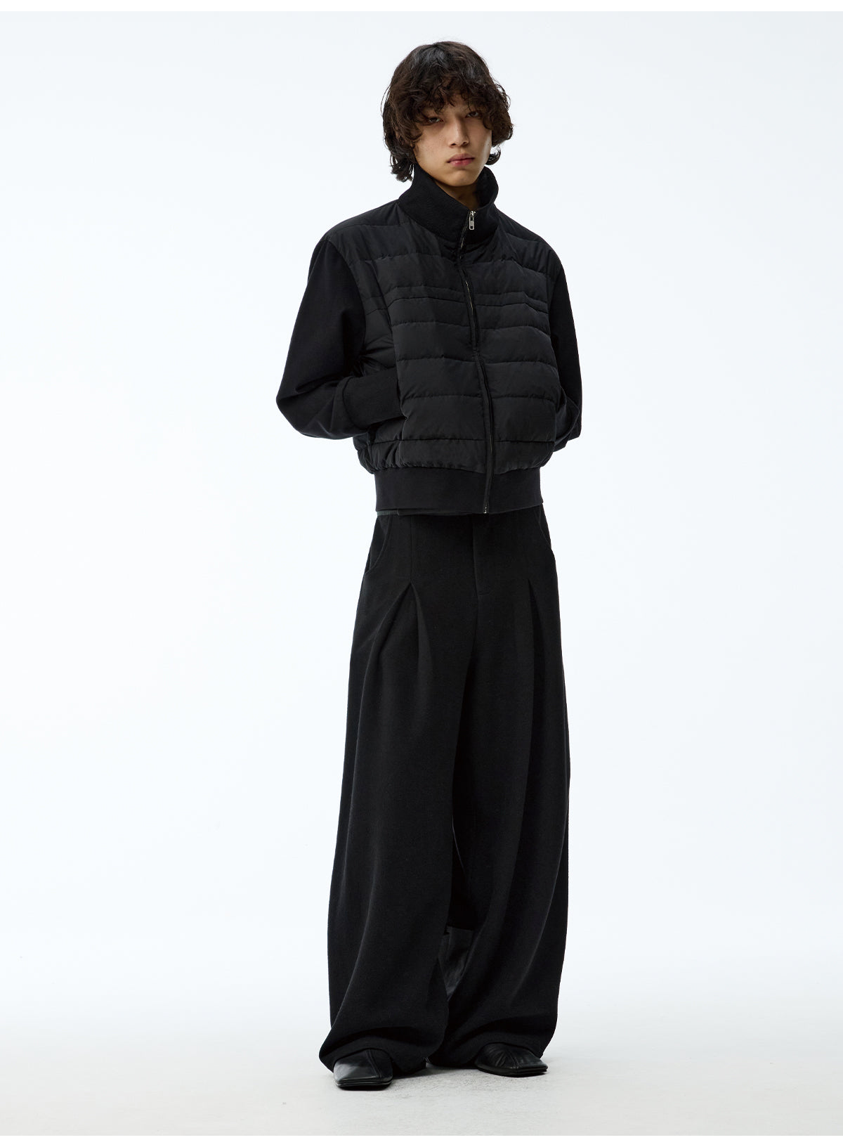 Rib-Knit Stand Collar Down Jacket