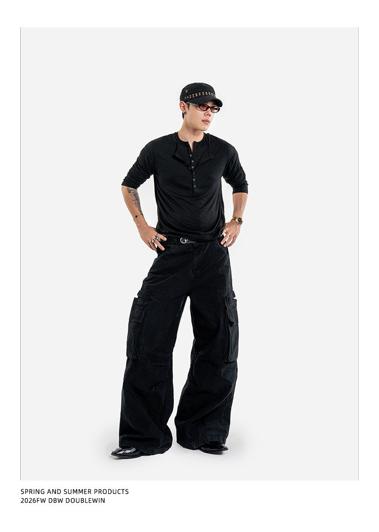 Faux Two-Piece Henley-Neck Shirt
