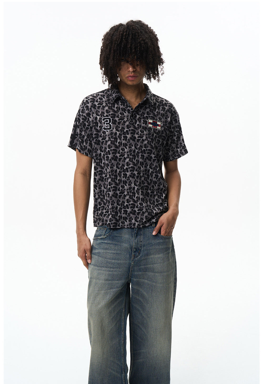 Vintage Polo Shirt with Leopard-Print Embroidery