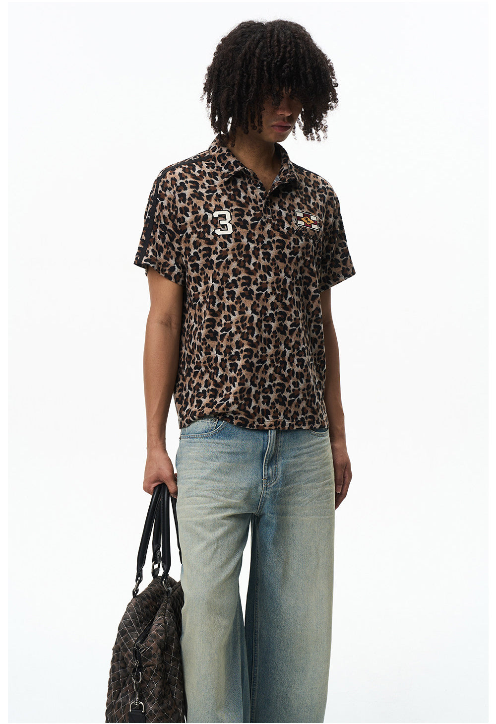 Vintage Polo Shirt with Leopard-Print Embroidery