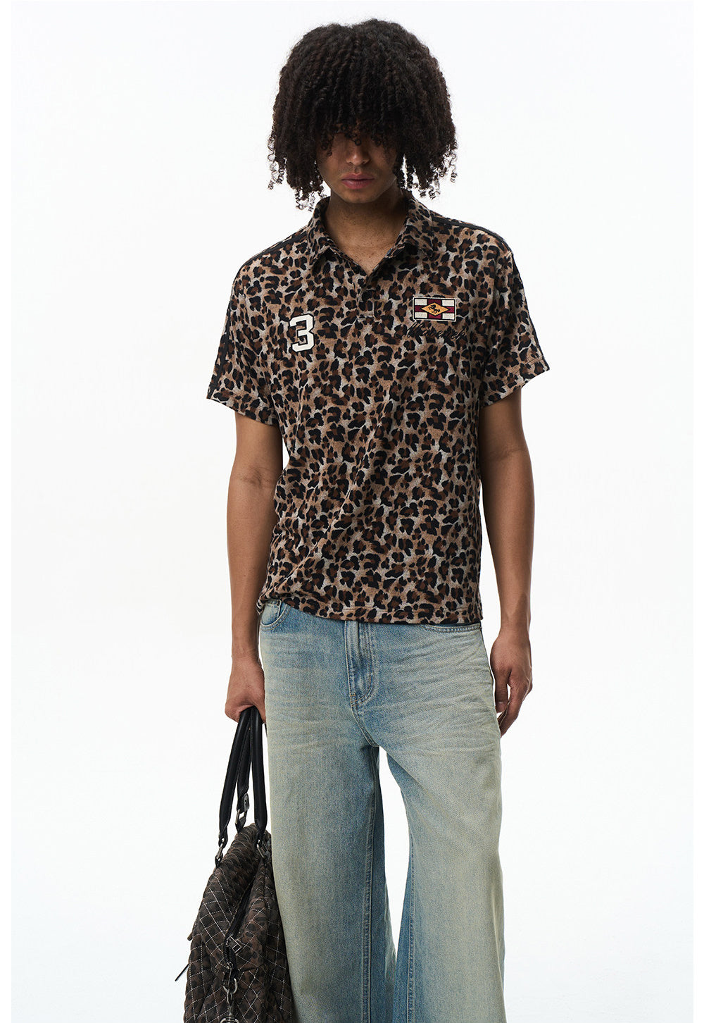 Vintage Polo Shirt with Leopard-Print Embroidery