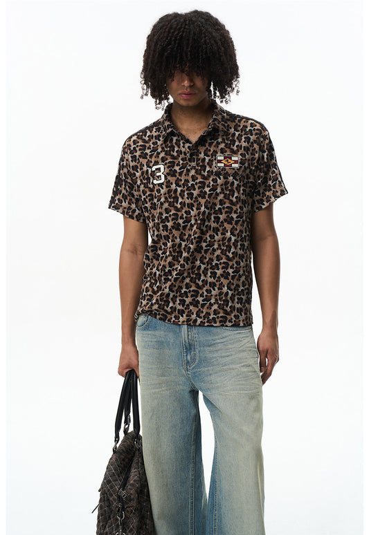 Vintage Polo Shirt with Leopard-Print Embroidery