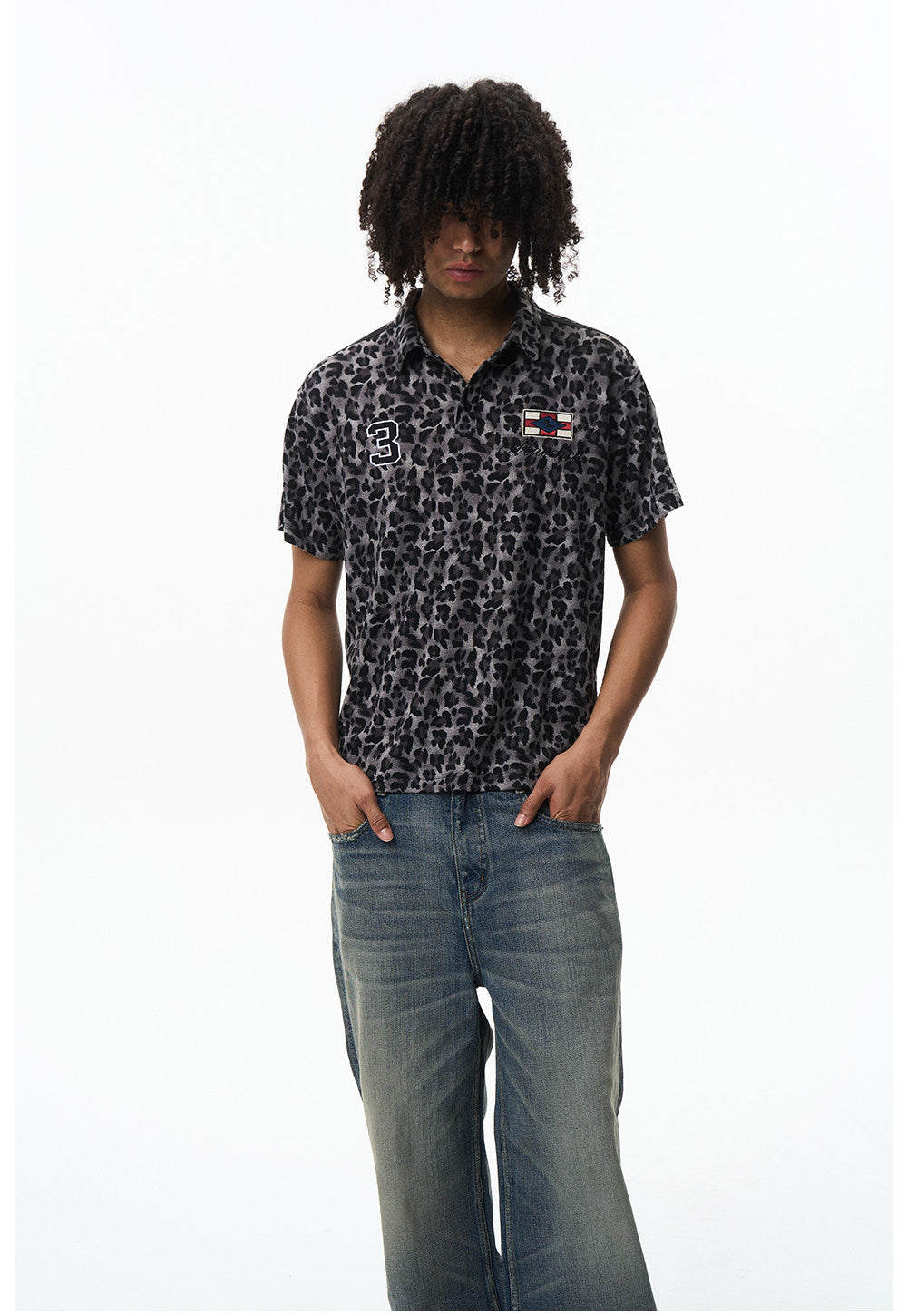 Vintage Polo Shirt with Leopard-Print Embroidery