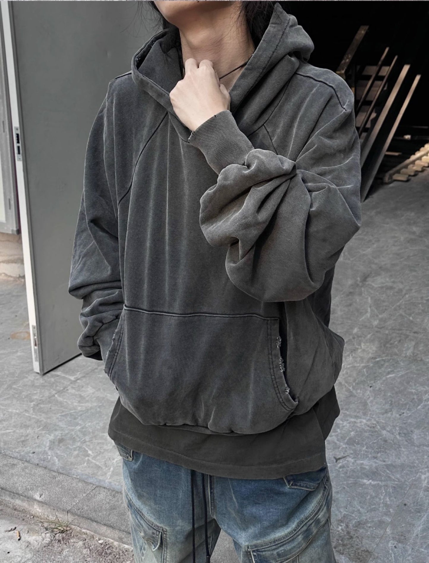 Short Wide Pullover Hoodie