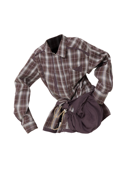 Loose-Fitting Frilled Zipper Shirt with Detachable Hood