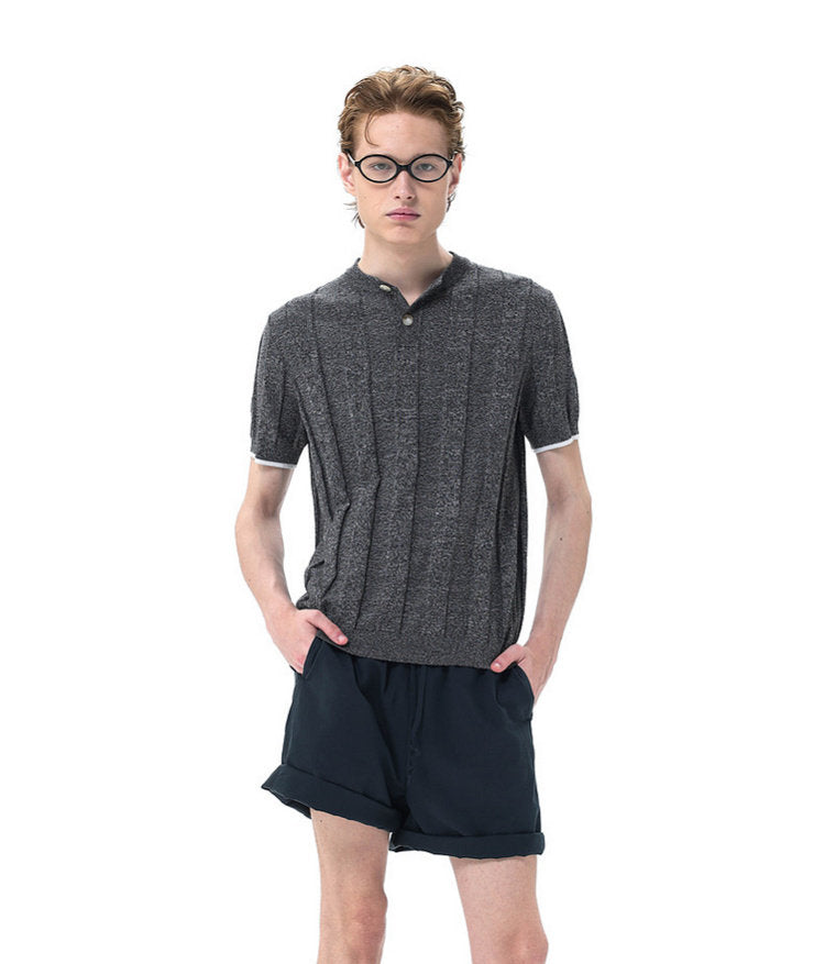 Henley-Neck Knit Shirt