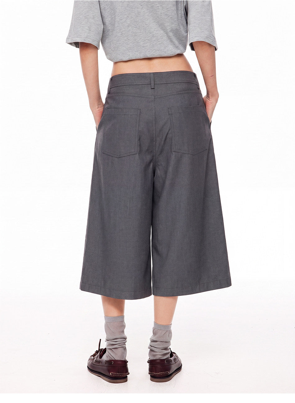 Shorts with a Diagonal Front Placket and Buttons