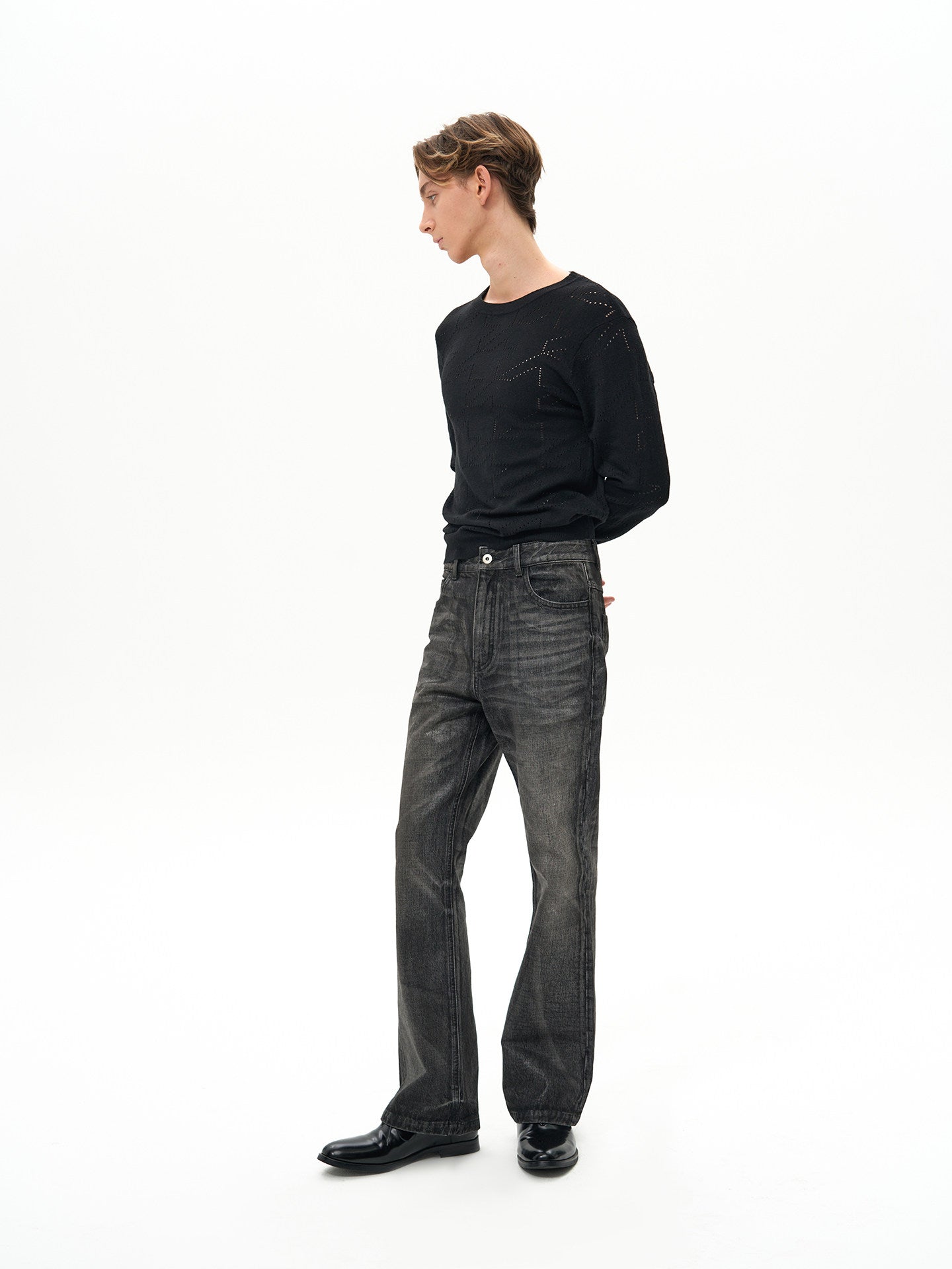 Distressed flare jeans