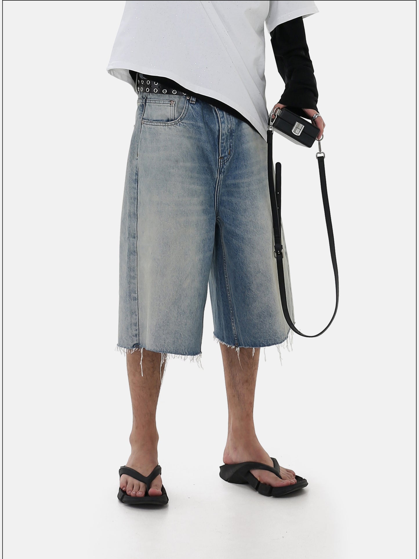 Gradient-colored denim shorts