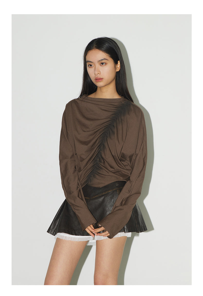 Pleated gathered T-shirt