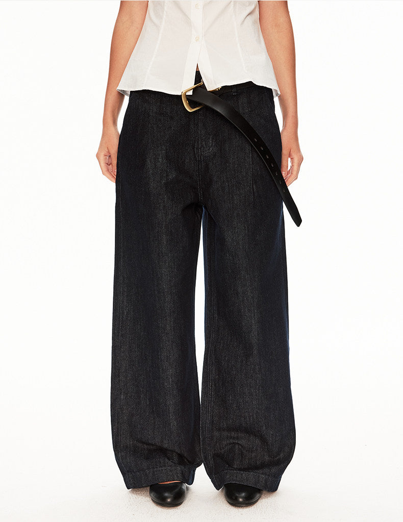 Minimalist Beltless Raw Denim Jeans