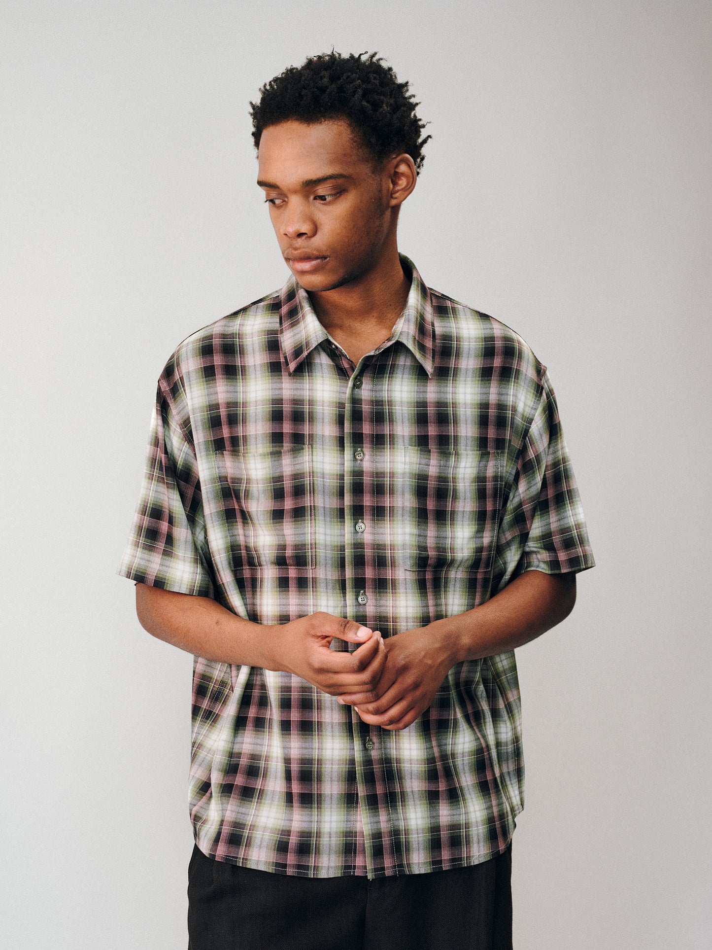Gradient Check Double-Pocket Shirt