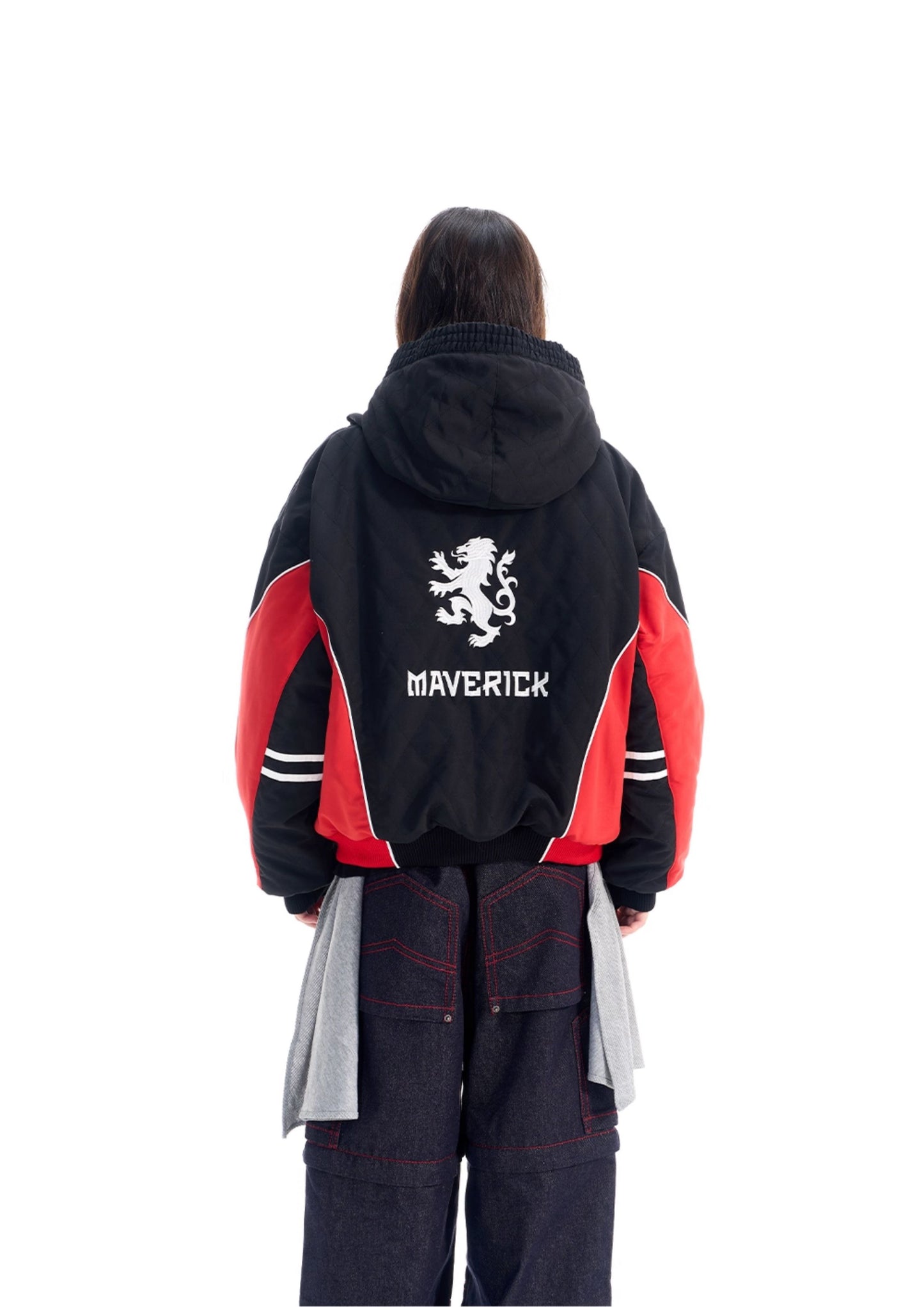 Diamond-pattern hooded jacket