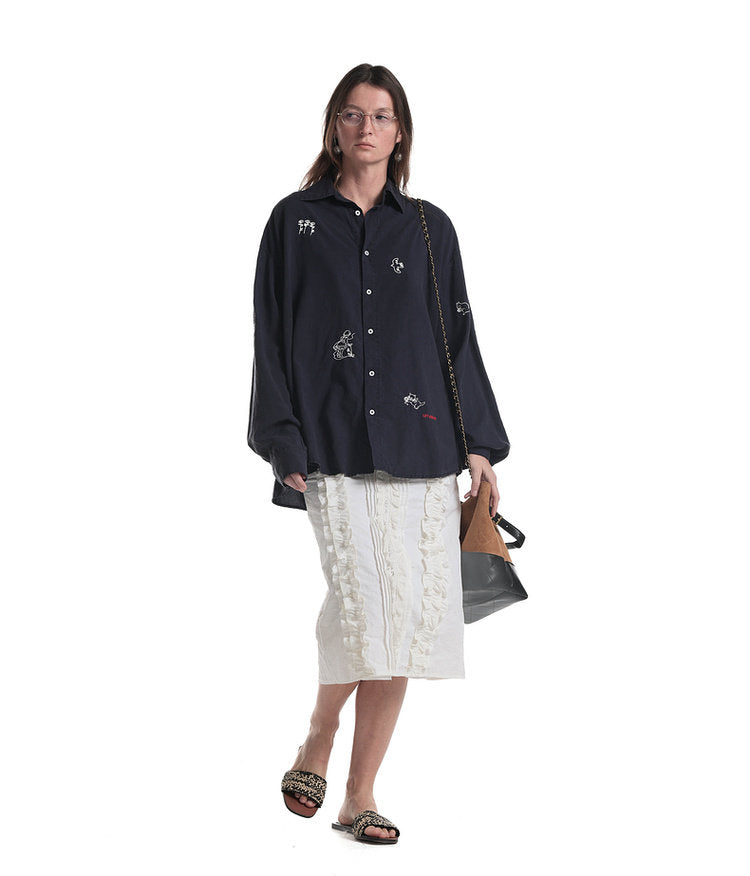 Country-Style Embroidered Casual Shirt