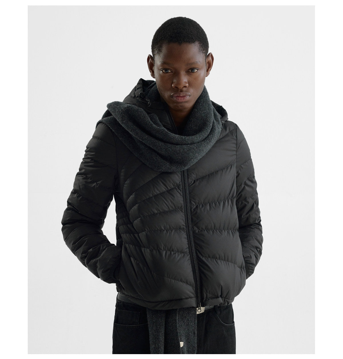 Embossed Straight-Line Quilted Down Jacket
