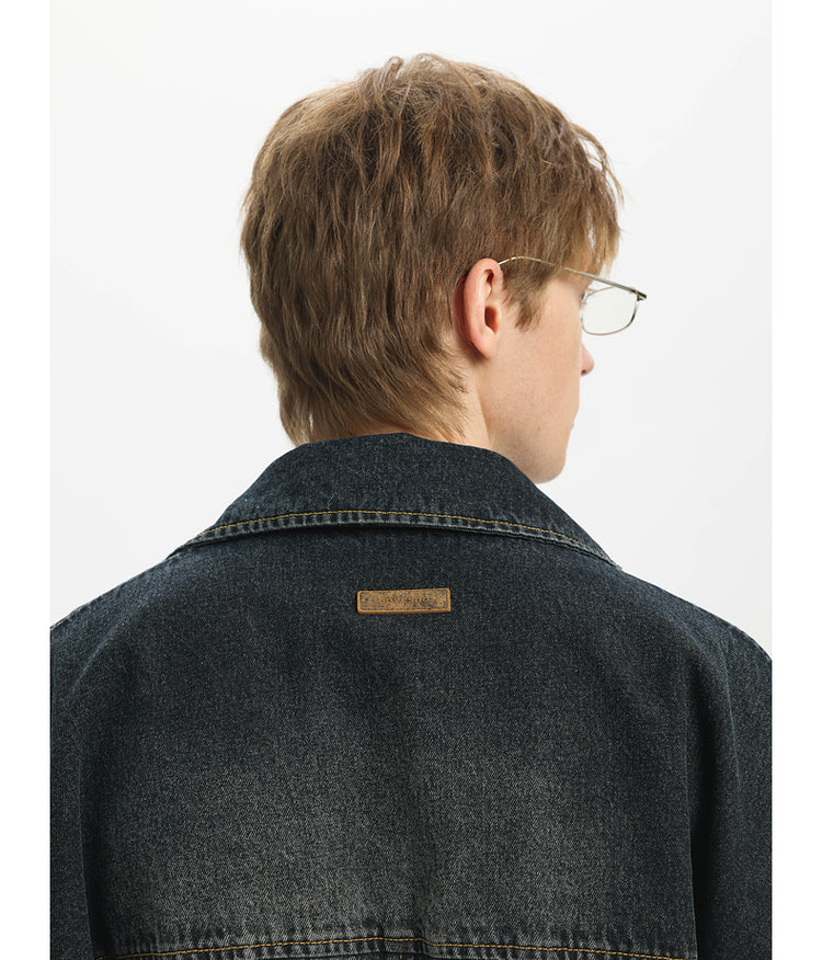 Washed Denim Long Trench Coat