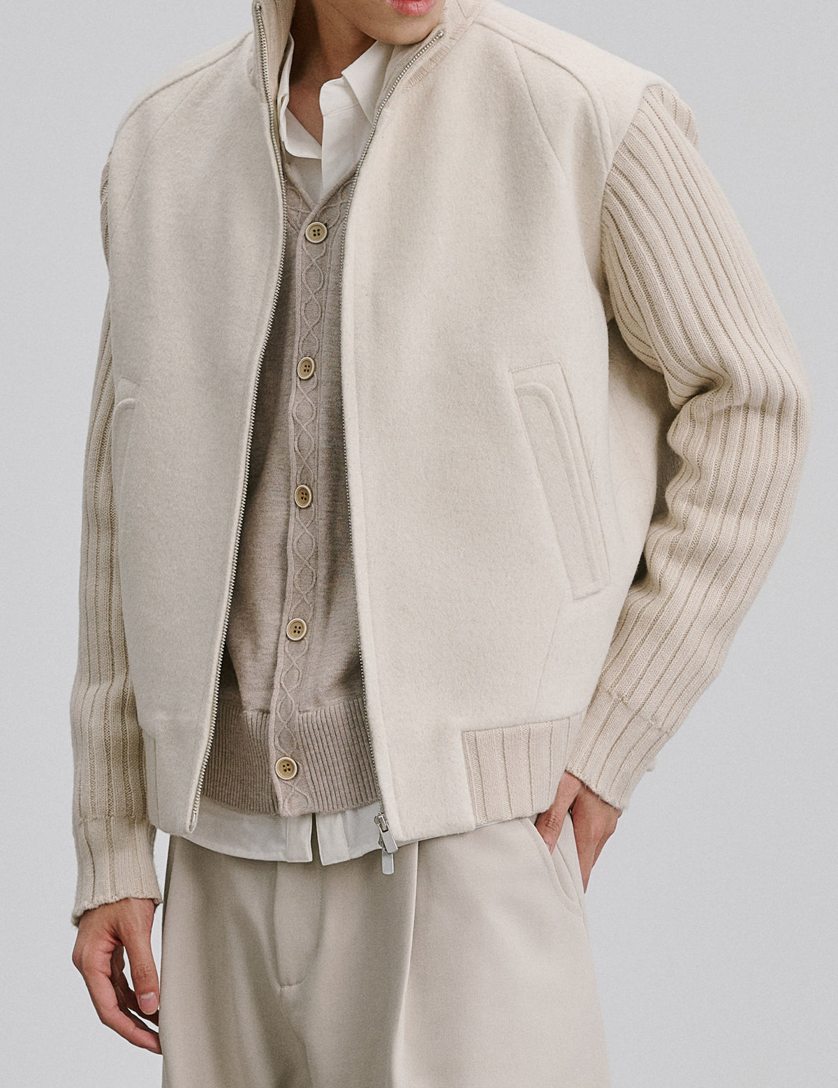 Wool-Blend Patchwork Jacket with Sleeves