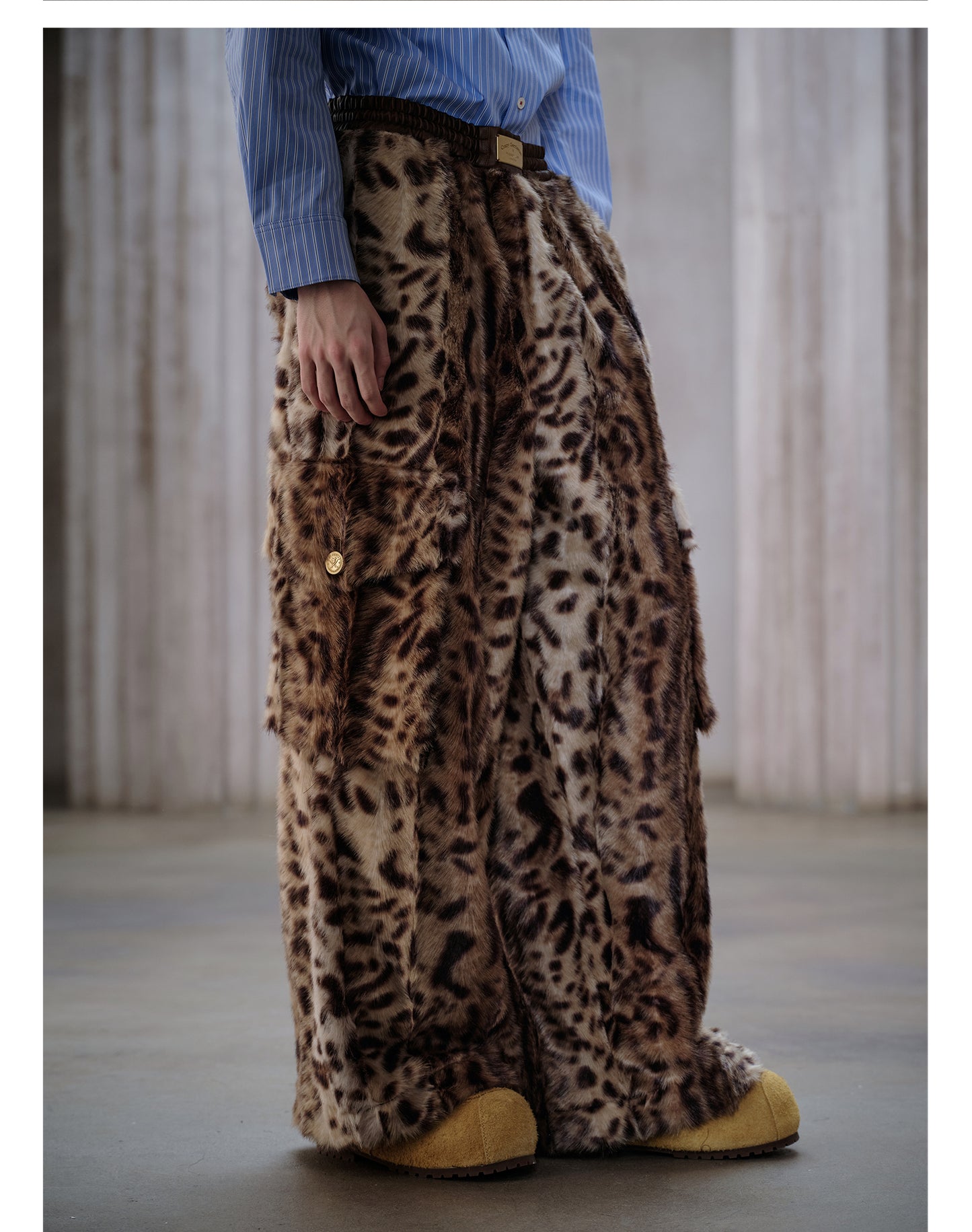Faux Fur Leopard Print Casual Pants