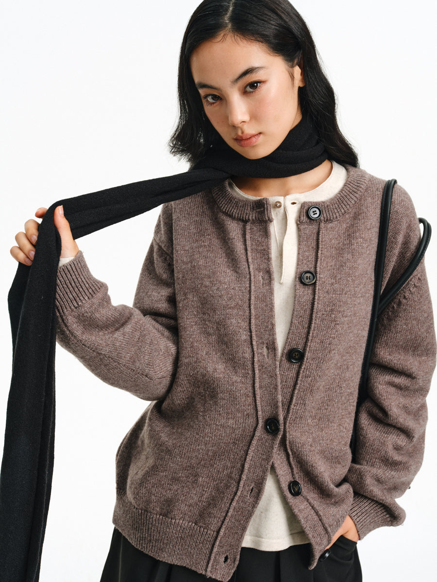 Cotton & Wool Crew Neck Cardigan