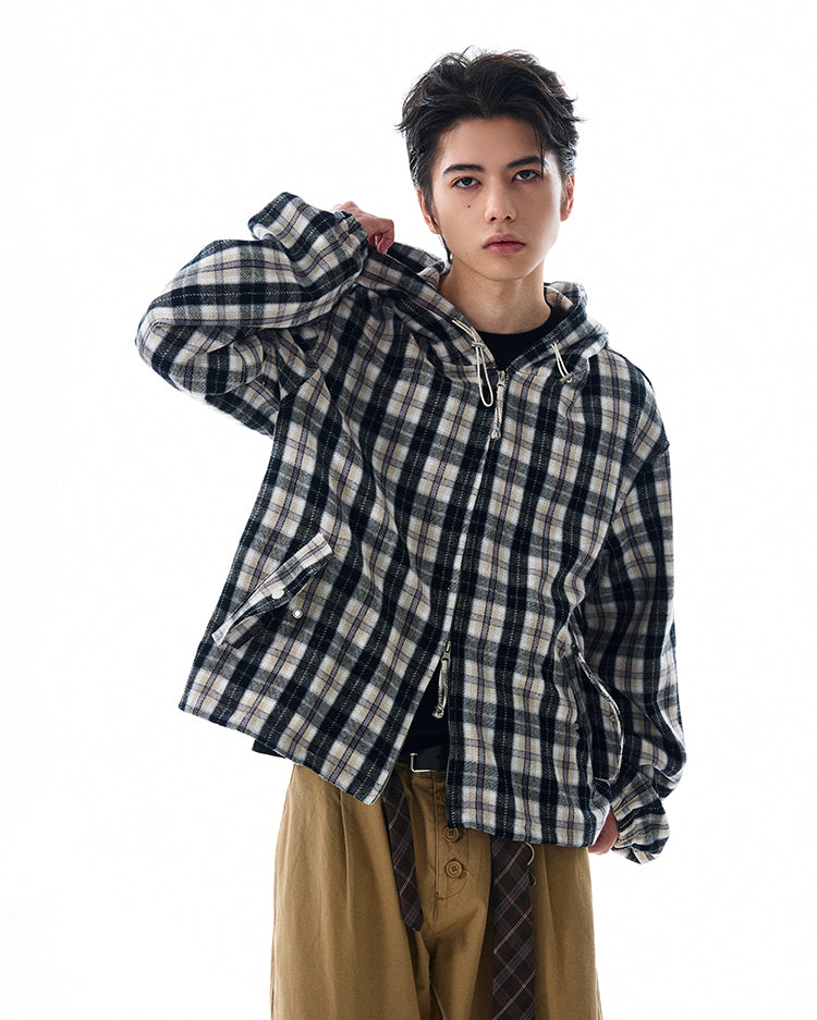 Checkered hooded shirt
