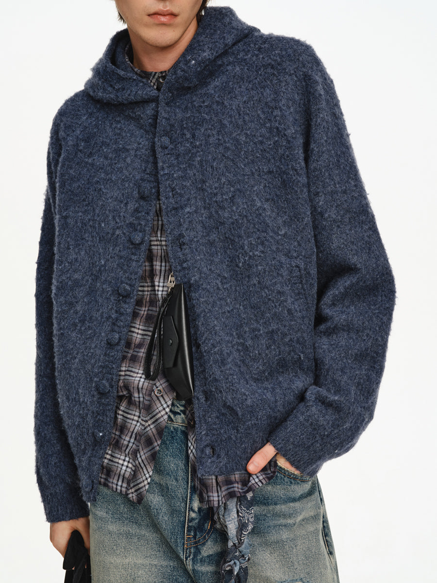 Hooded button-down cardigan