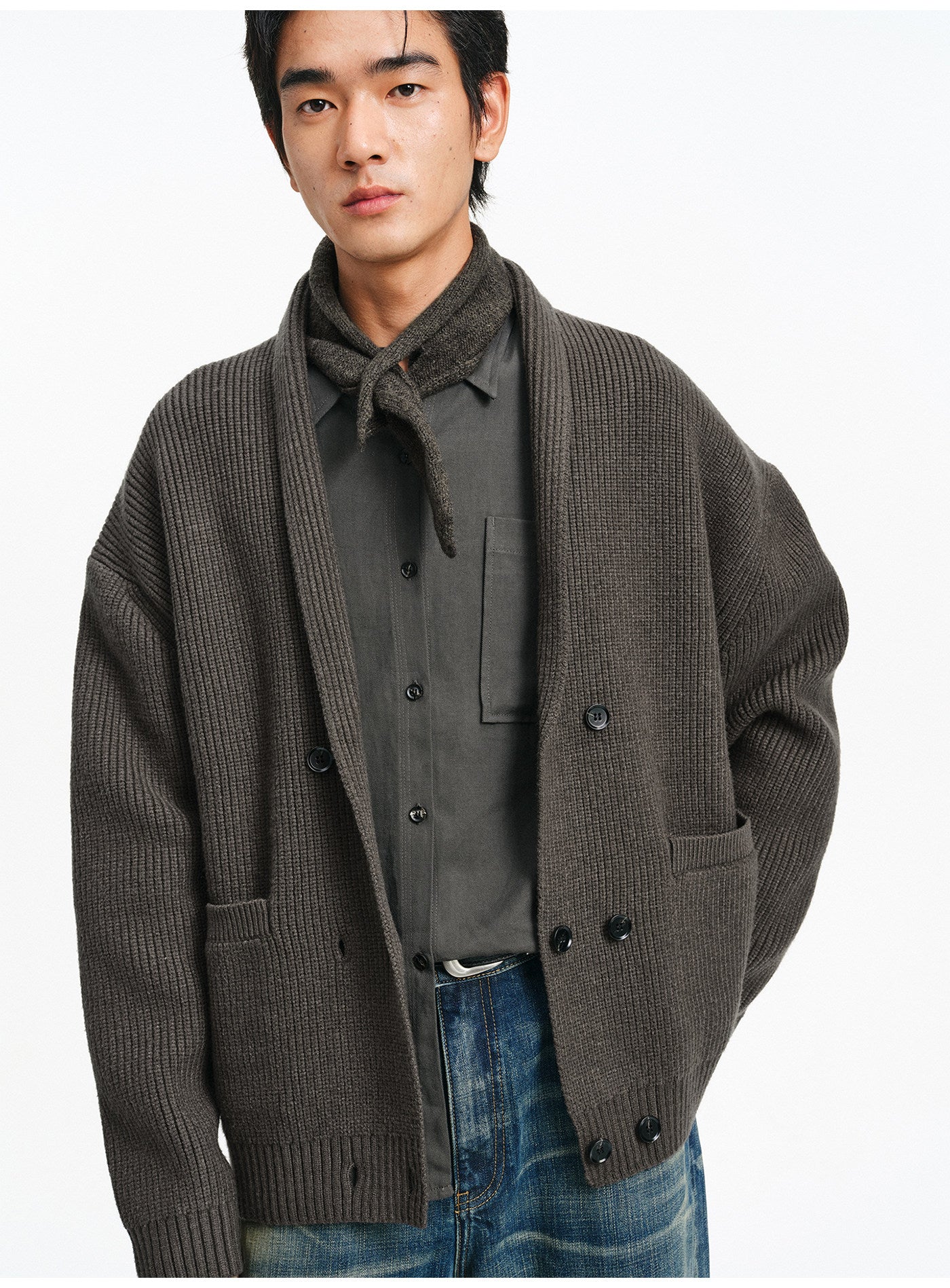 Shawl Collar Double-Breasted Cardigan